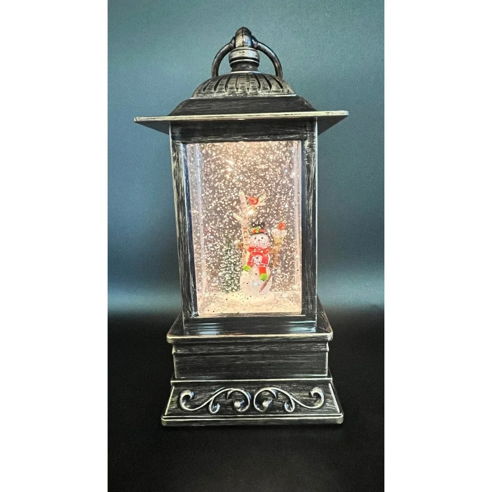 Christmas Forever Snowman with Broom‎ Glitter Lantern 10.5 Inch Bronze Lighted